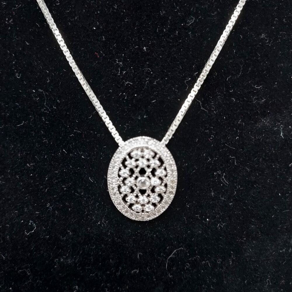 Sterling 925 Filigree Pendant Necklace Box Chain 18" Delicate Marked Italy